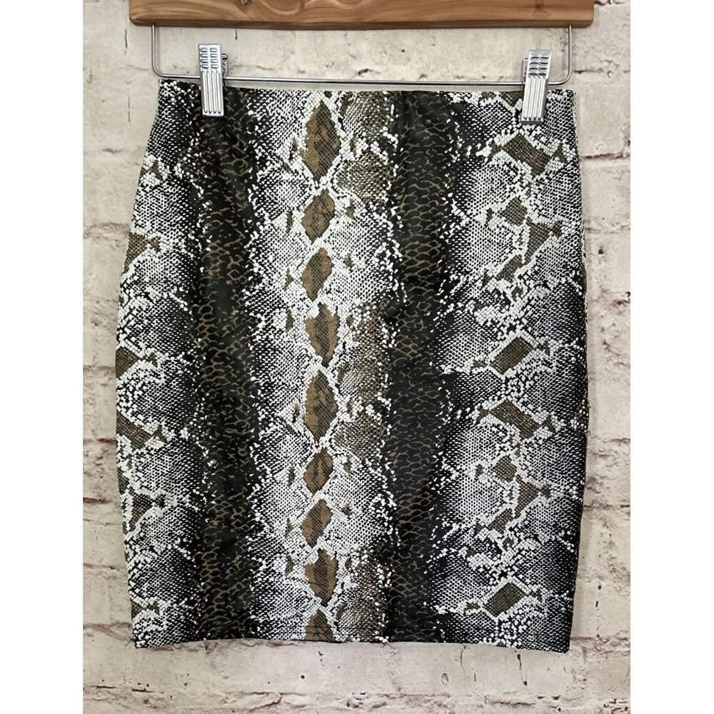 Missguided Vegan Snakeskin Reptile Faux Leather Pencil Skirt Khaki Black Size 4